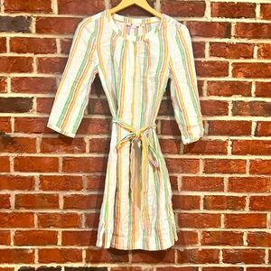 Boden  candy striped linen dress with belt tie